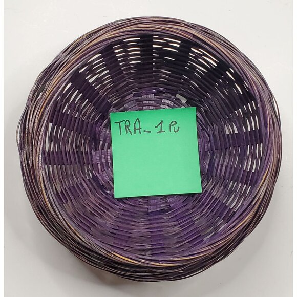 Wicker Basket Purple Round Decorative Bowl Artisan Weaving 9" Diameter Home Deco - Picture 2 of 7